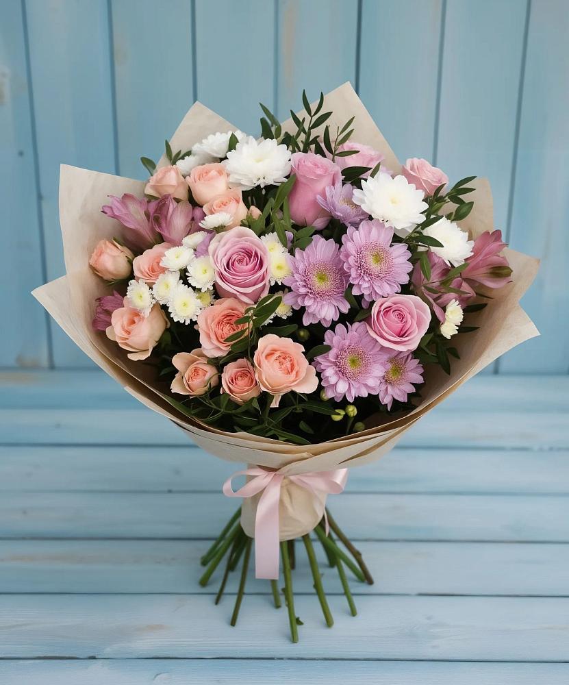 Букет цветов из: Хризантемы, Розы и Альстромерии в Вуктыле