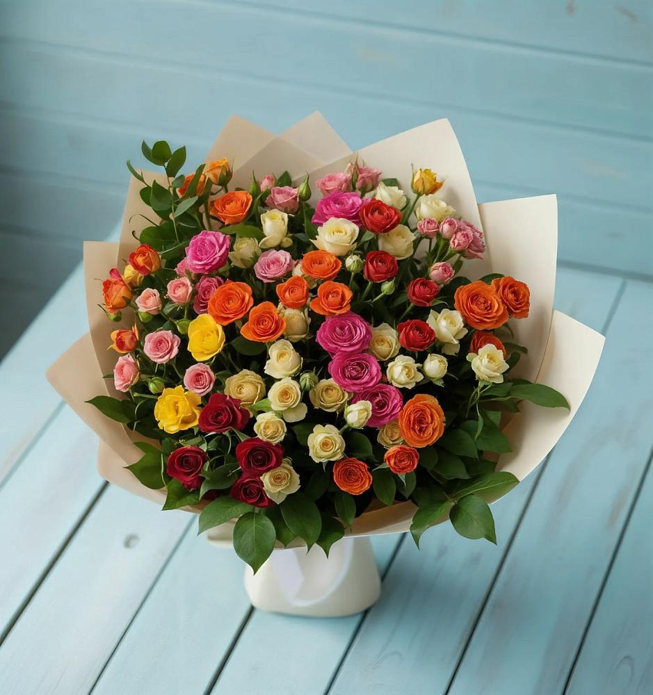 Букет Микс из разноцветных кустовых роз в Вуктыле