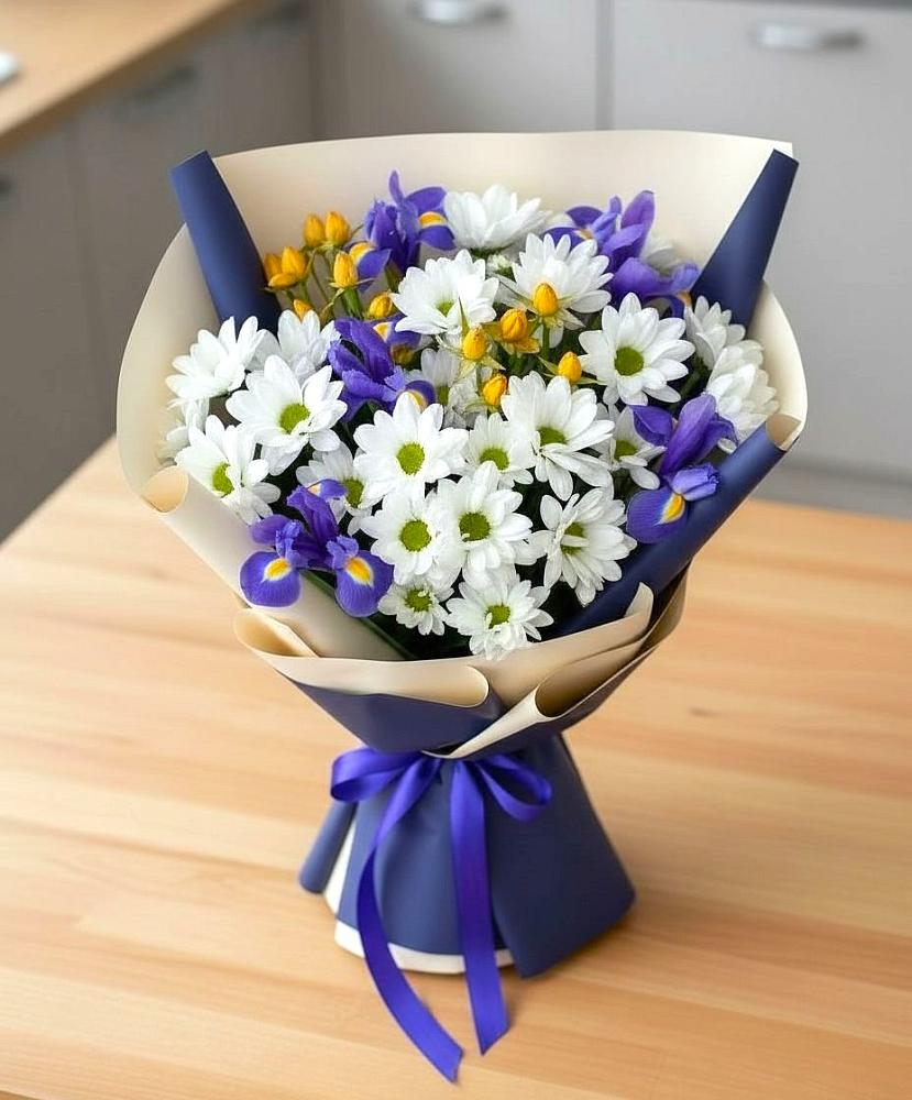 Букет цветов из: Розы, Ирисы и Хризантемы в Вуктыле