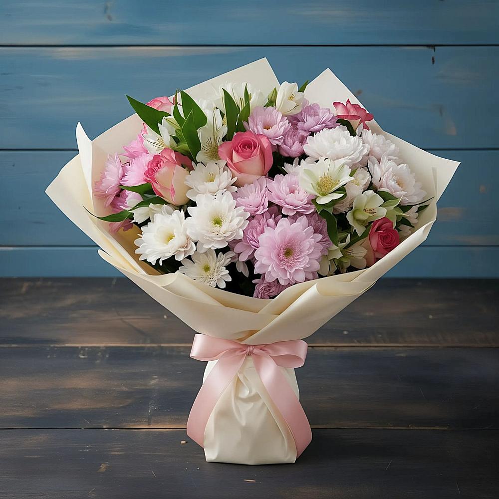 Букет цветов из: Хризантемы, Альстромерии и Розы в Вуктыле